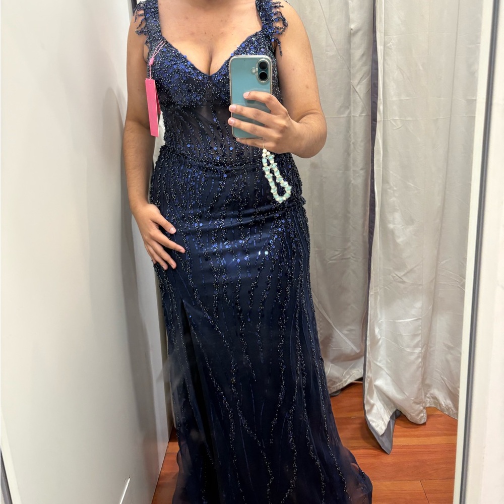 Stunning Midnight Blue Sequin Prom Dress